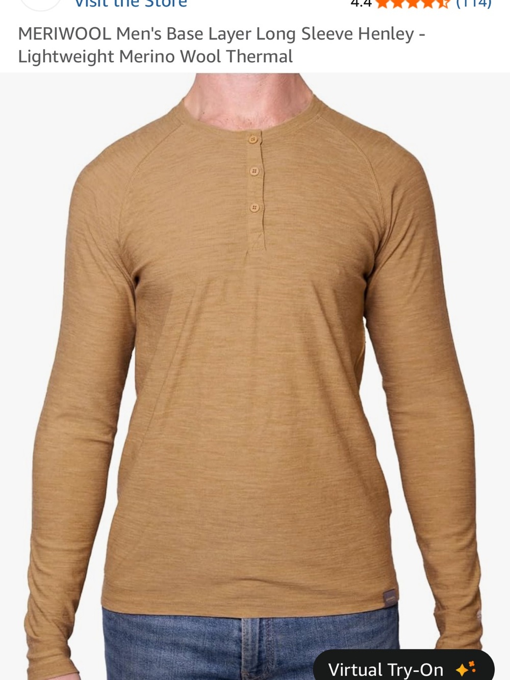MERIWOOL Men's Long Sleeve Henley in Tan
